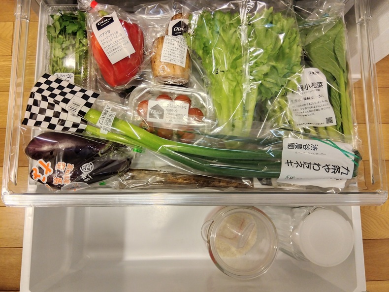 オイシックス２人前５日分の野菜を保存した野菜室