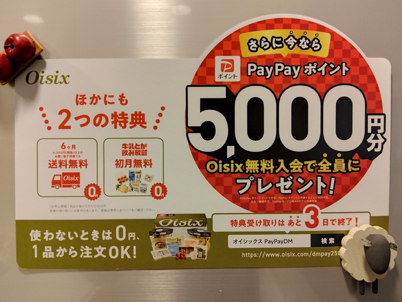 オイシックスのお試しクックボックスが届いて４～５日で郵送されてくるDMクーポン