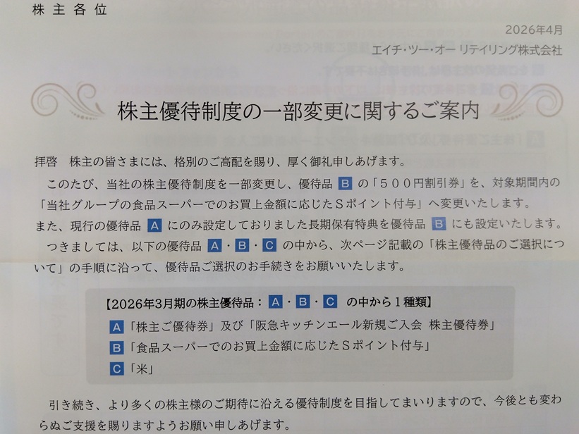 2026年H2O株主優待の案内