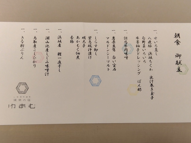 涌泉の宿ゆあむの朝食メニュー