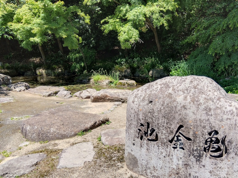 宇倍神社鳥居横の亀金池